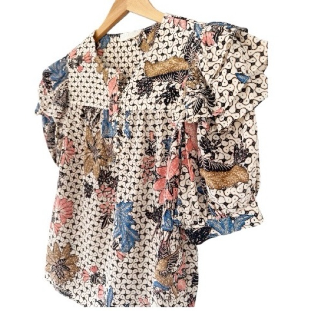 Ulla Johnson • Nova Ruffle-Sleeve Silk Top in Jasmine Print - Picture 6 of 16